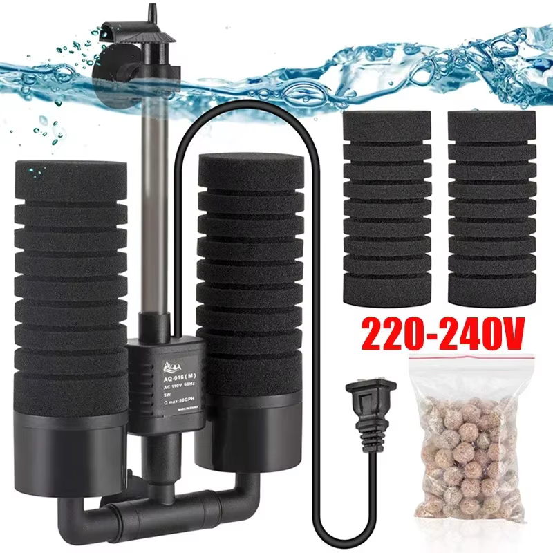 AC220V 3-IN-1 Electric Power Filter Biochemical Sponge Silence Submersible Fish Tank Filter Bio Media Balls Aquarium Accessories