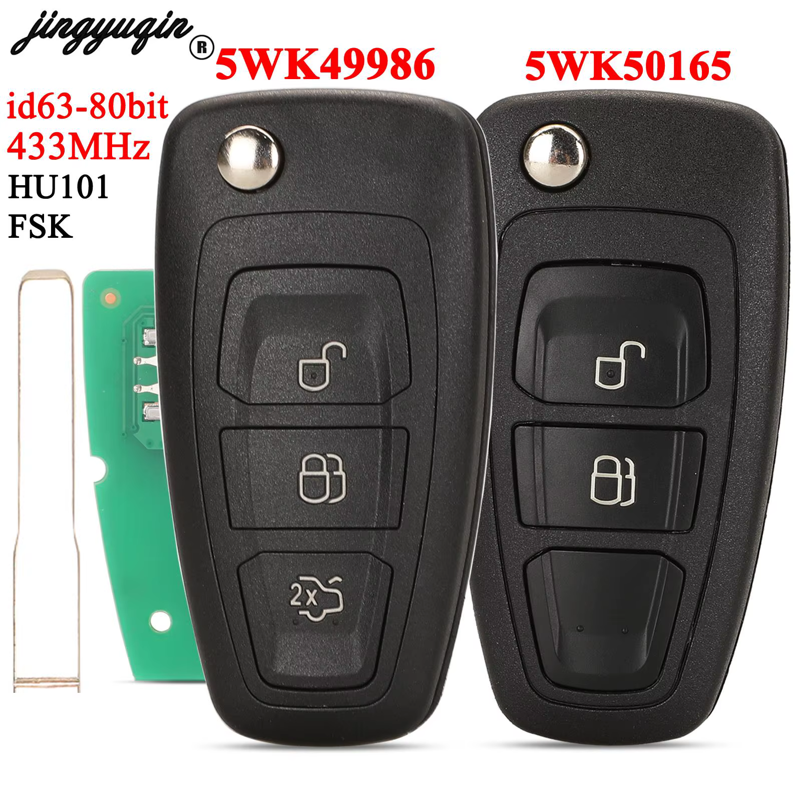 jingyuqin Car Remote Key 4D63 4D60 FSK 433Mhz For Ford C-Max Focus Galaxy Ranger Mondeo S-Max HU101 2/3 BT 5WK50165 / 5WK49986