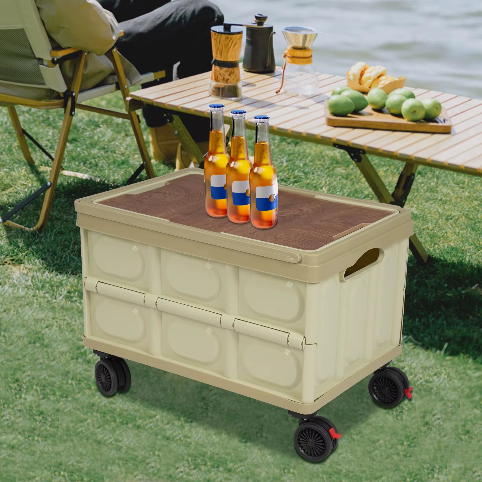 55L Large Capacity Rolling Cart, Foldable Organizer, Foldable Box for Outdoor Store green