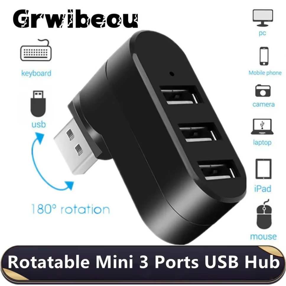 USB 2.0 Hub USB Hub 2.0 Multi USB Splitter Hub Rotatable 3 Port Multiple Expander Splitter Mini USB 2.0 Hub Computer Accessories