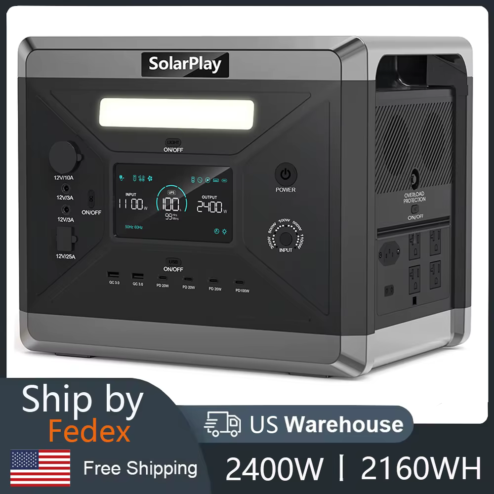 SOLARPLAY Portable Power Station 2400W 2160WH LiFePO4 Emergency Backup High-power Power Supply For Outdoor Camping RV Outage