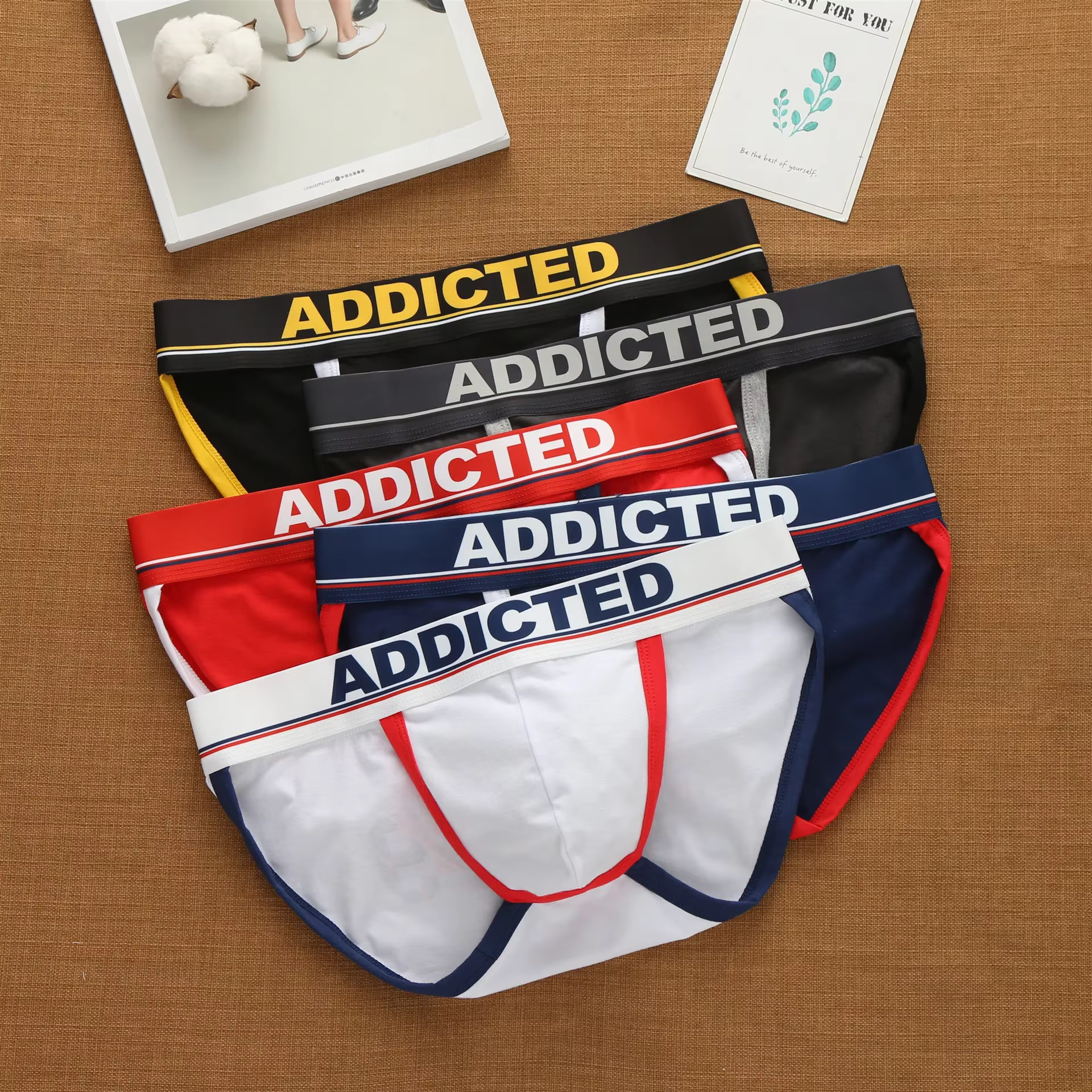 Addicted men's sexy underwear with high cross letters and low waist fashion loose cotton tide Korean briefs