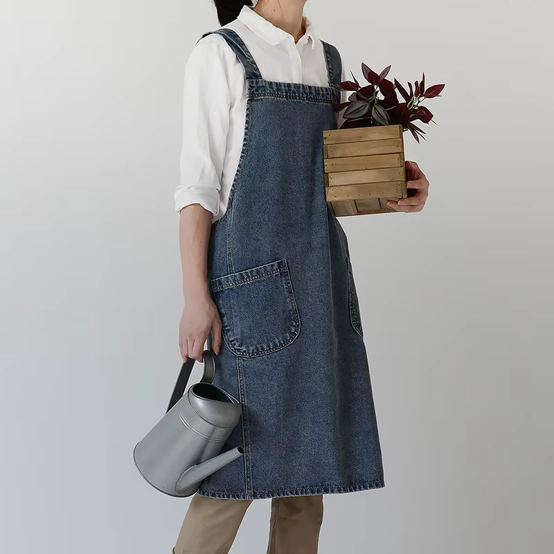 Adjustable Denim Apron for Men and Women, Adult Denim, Cooking Clothes, Restaurant, Coffee, Milk, Tea Shop, Work Clothes