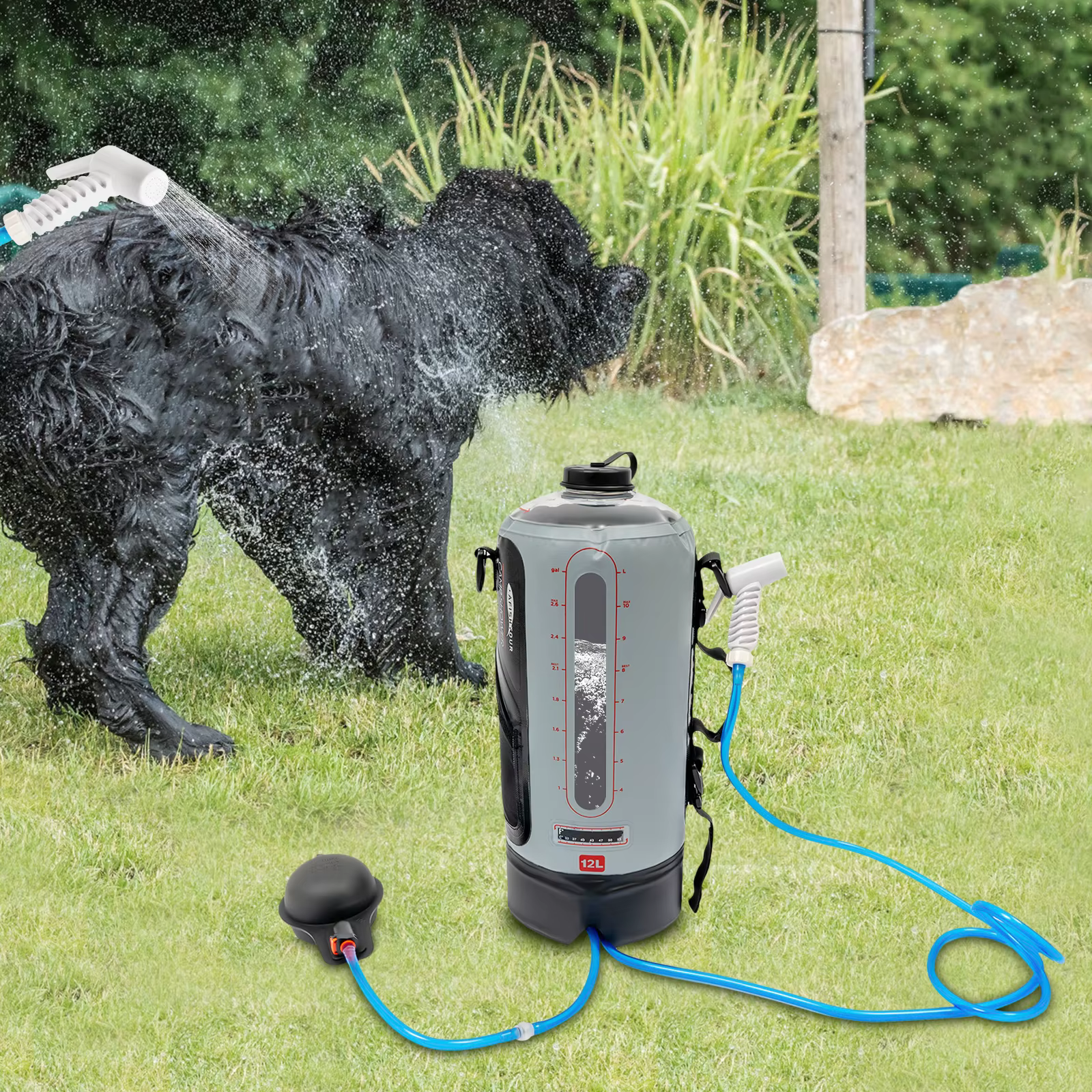 Camping Shower Solar Shower Garden Shower with Pump, 3 Gallon, 12L, Shower Head Portable and Detachable Hose Shower Bag Shower