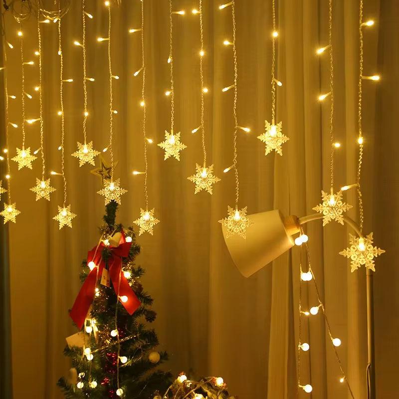 2024 Christmas Snowflakes LED String Lights Flashing Fairy Curtain Lights Waterproof For Holiday Party Wedding Xmas Decoration