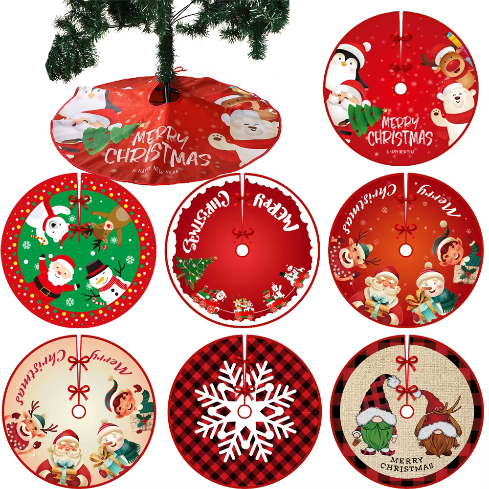 Christmas Tree Foot Cover Santa Claus Snowflake Christmas Tree Skirt Decoration for Home Carpet Base Mat Navidad New Year 2024