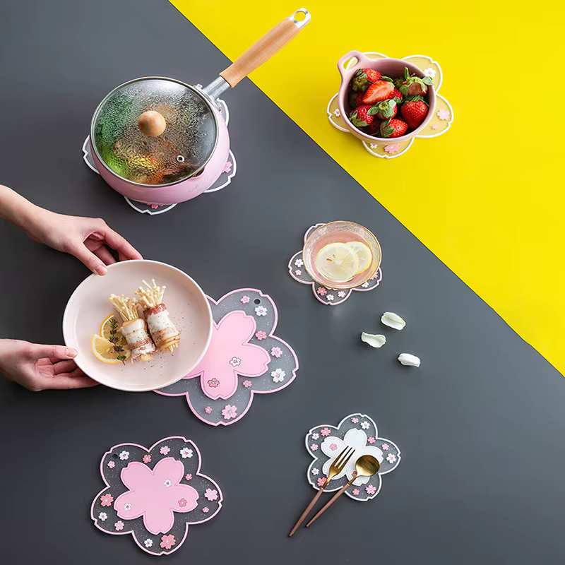 Cherry Blossom Heat Insulation Pad Dining Table Mat Anti-skid Cup Pads Non-slip Coaster Kitchen Accessories Coasters Table Mat
