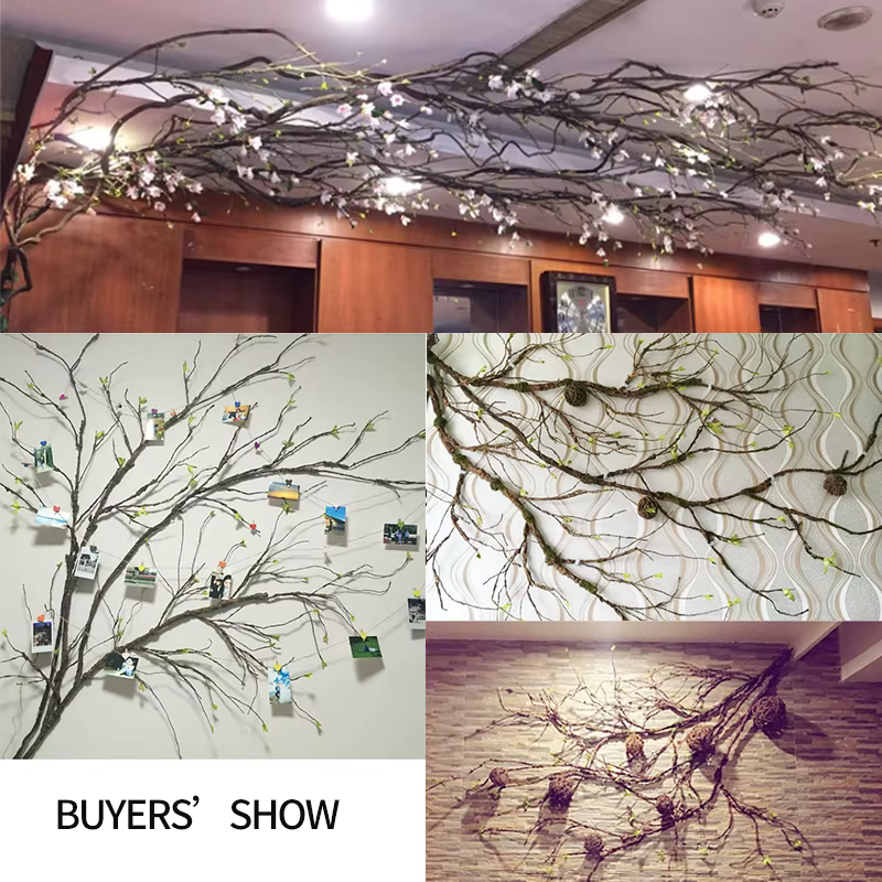 300cm Flexible Artificial Trees Branch Twigs Liana Rattan Kudo Silk Flowers Vines For Home Wedding Party Wall Hanging Decoration
