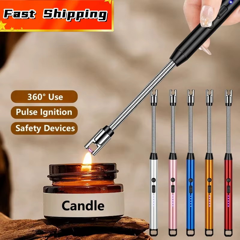 360° Use Long Hose Electric Pulse Plasma USB Arc Lighter Home Candle Kitchen Gas Stove Windproof Flameless Safety Ignition Gun