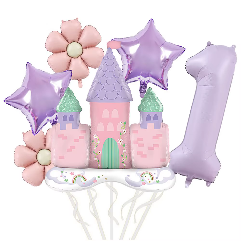40inch Light Purple Number Balloon Princess Castle Balloon Daisy Flower Balloon for Castle Princess Theme Birthday Party Decoration