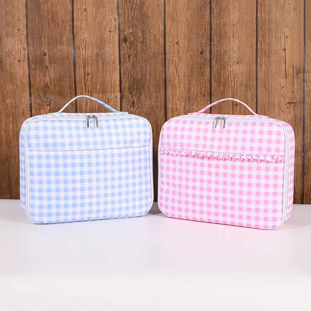 Lunch Bag Ruffle Plaid Insulated Cooler Box Kid Child School Thermal Food Tote Women Waterproof Leakproof Portable Reusable