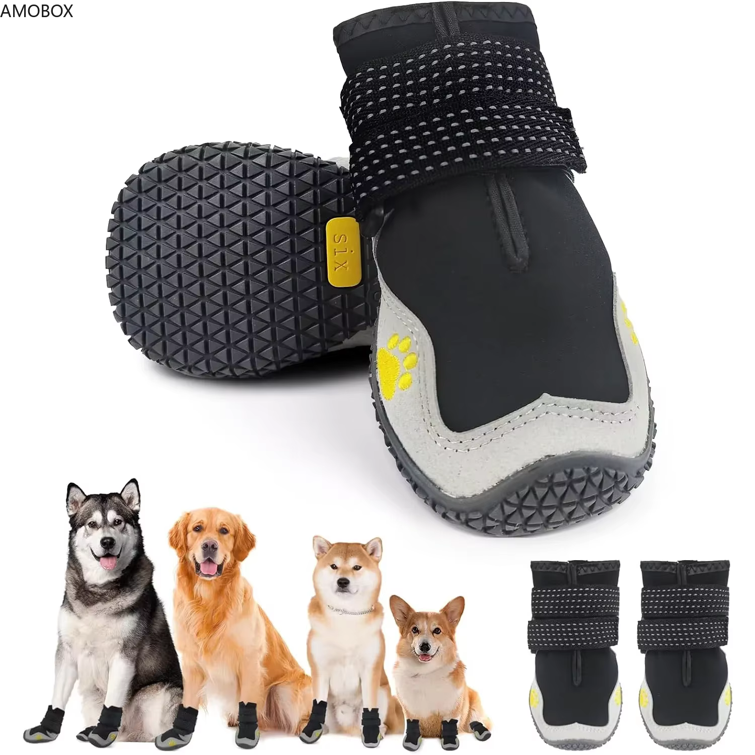 AMOBOX-Pet Shoes with Double Belt, Breathable Mesh, Wear-Resistant, Good Dog Shoes, Go Out, Can't Run Out, 4 PCs/Set