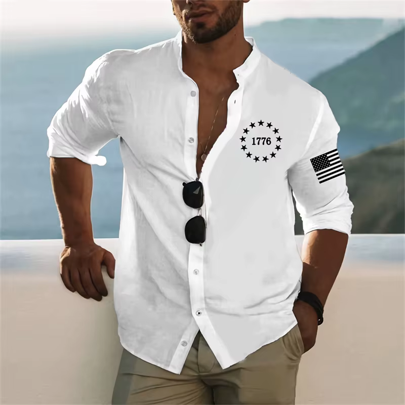 Lapel men's casual sports room muscle shirt outdoor street long-sleeved button top 2023 latest fashion simple 1776