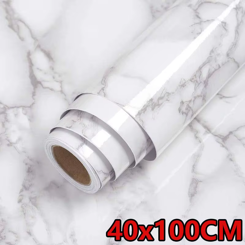 40x100CM Marble Self-Adhesive Wallpaper Waterproof Moisture-Proof Oil-Proof Film Kitchen Stove Countertop Cabinet Tile Sticker