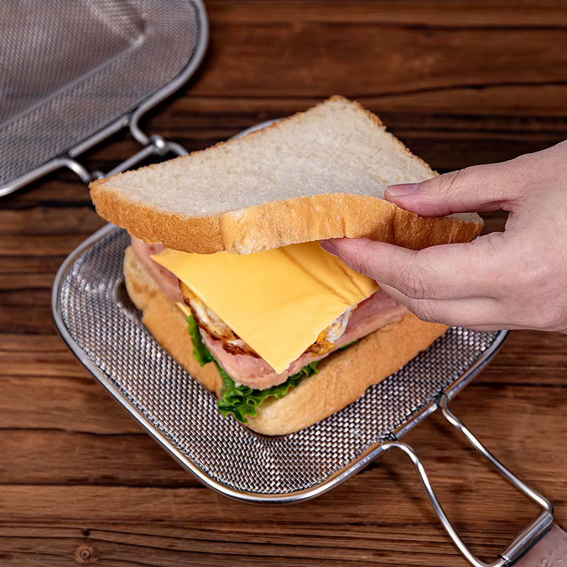 Stainless steel sandwich maker Panini pressed bread baking net holder portable camping equipment barbecue tools