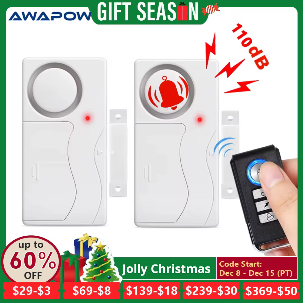 Awapow Wireless Door Alarm With Remote Control Anti-Theft Door And Window Security Alarms Home Security Sensor Burglar Alarms