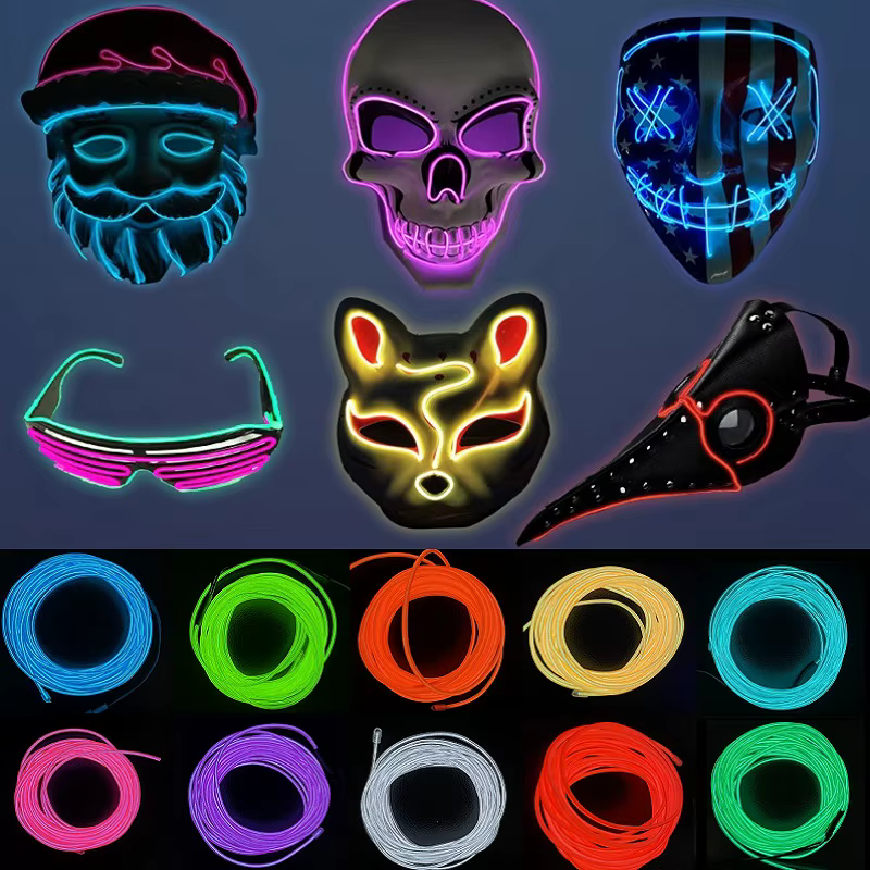 10/5/3/2/1M Glow EL Wire Neon Cable Christmas Dance Party DIY Costumes USB Switch Light Battery Voice control Lamp LED Mask Ball