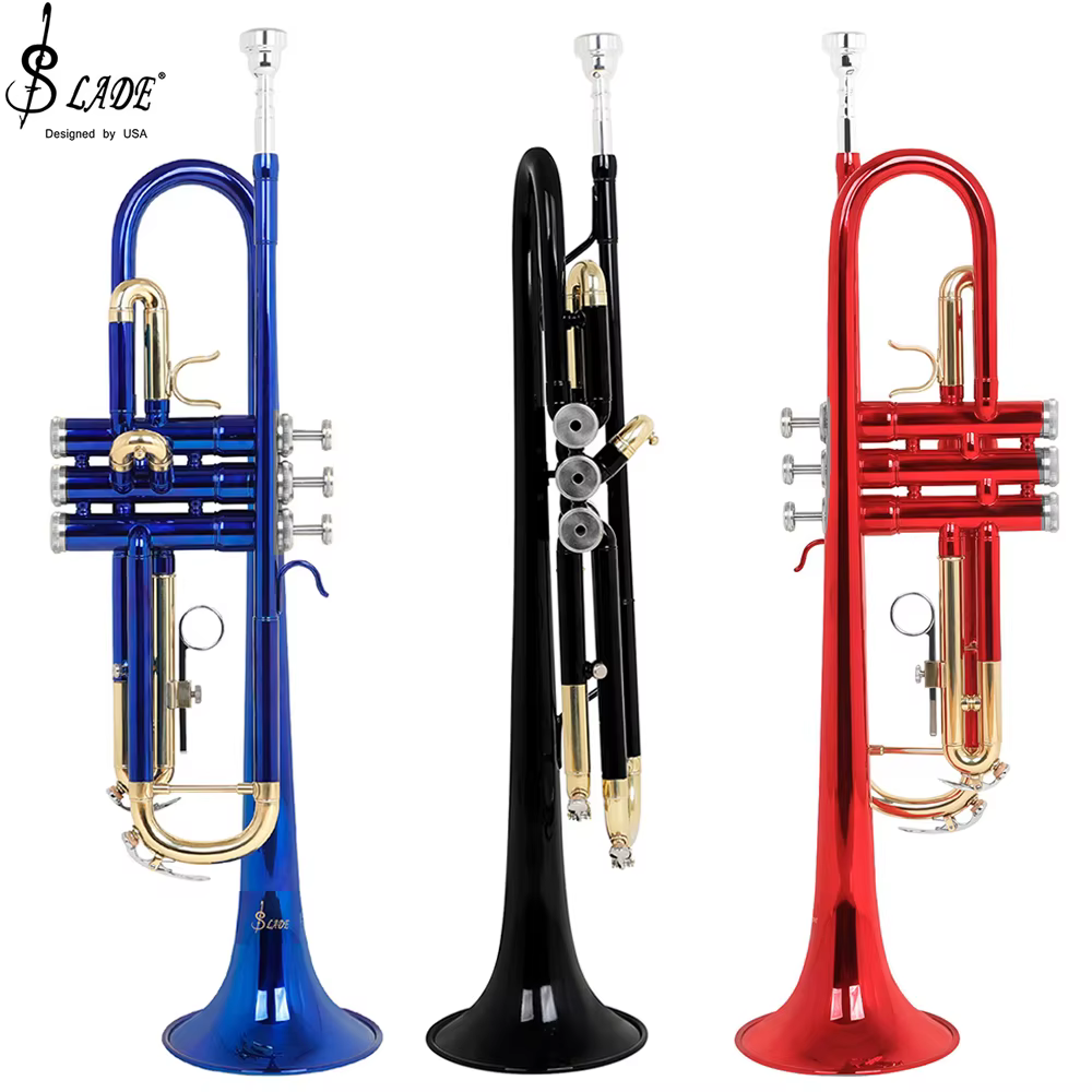 SLAD Bb Trumpet Brass Body Colorful Gold Key Trumpet Instrument ith Rubbing Cloth Glove Back Strap Mouthpiece Cloth Box Parts