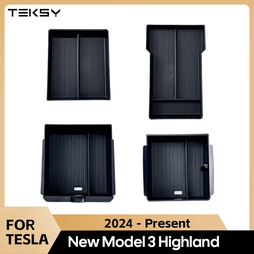 For Tesla Model 3+ Highland 2024 Center Console Eyeglasses Storage Case Armrest Storage Box Upper&Lower Flocking Accessories New