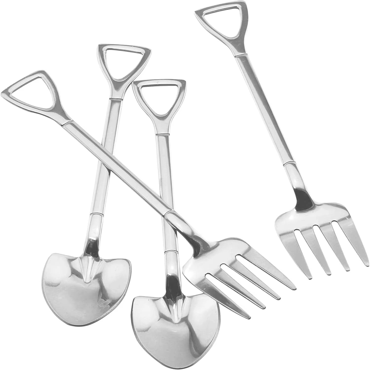 Stainless Steel Coffee Spoons Fruit Forks Bistro Cocktail Tasting Appetizer Mini Cake Silver Set