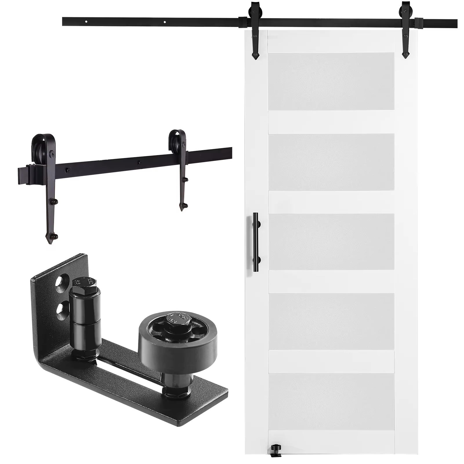 VEVOR Barn Door and Hardware Kit Wood and Glass Sliding Barn Door Smoothly and Quietly Barn Door Kit 8in1 Floor Gide