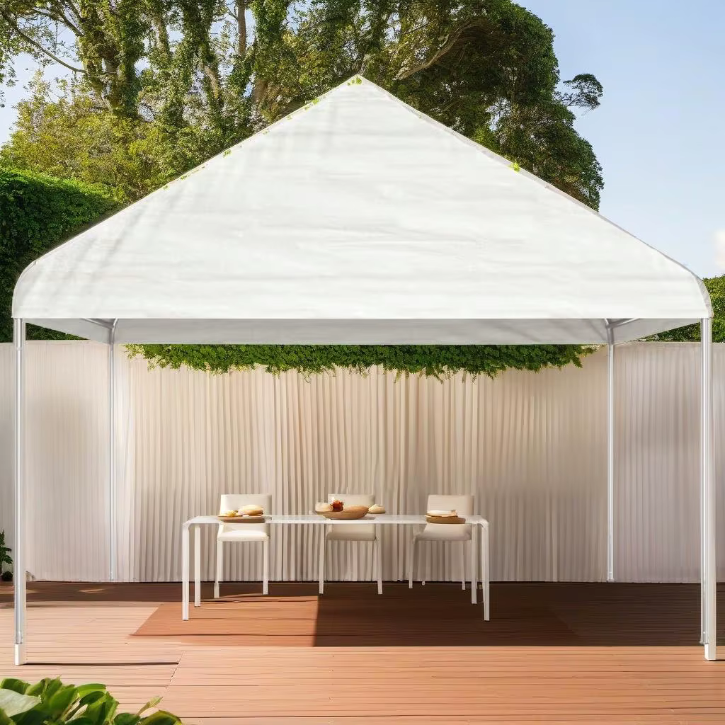 White Gazebo with Roof - 11.15x4.08x3.22m Durable Polyethylene Outdoor Canopy