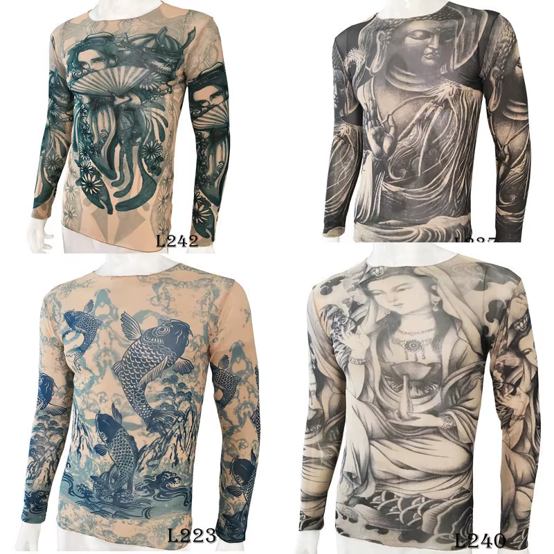 Funny Long Sleeve Fake Tattoo T Shirts All Over Print Men Women Arts Shirt Elastic Slim Fit Modal Thin Halloween Men's Clothing