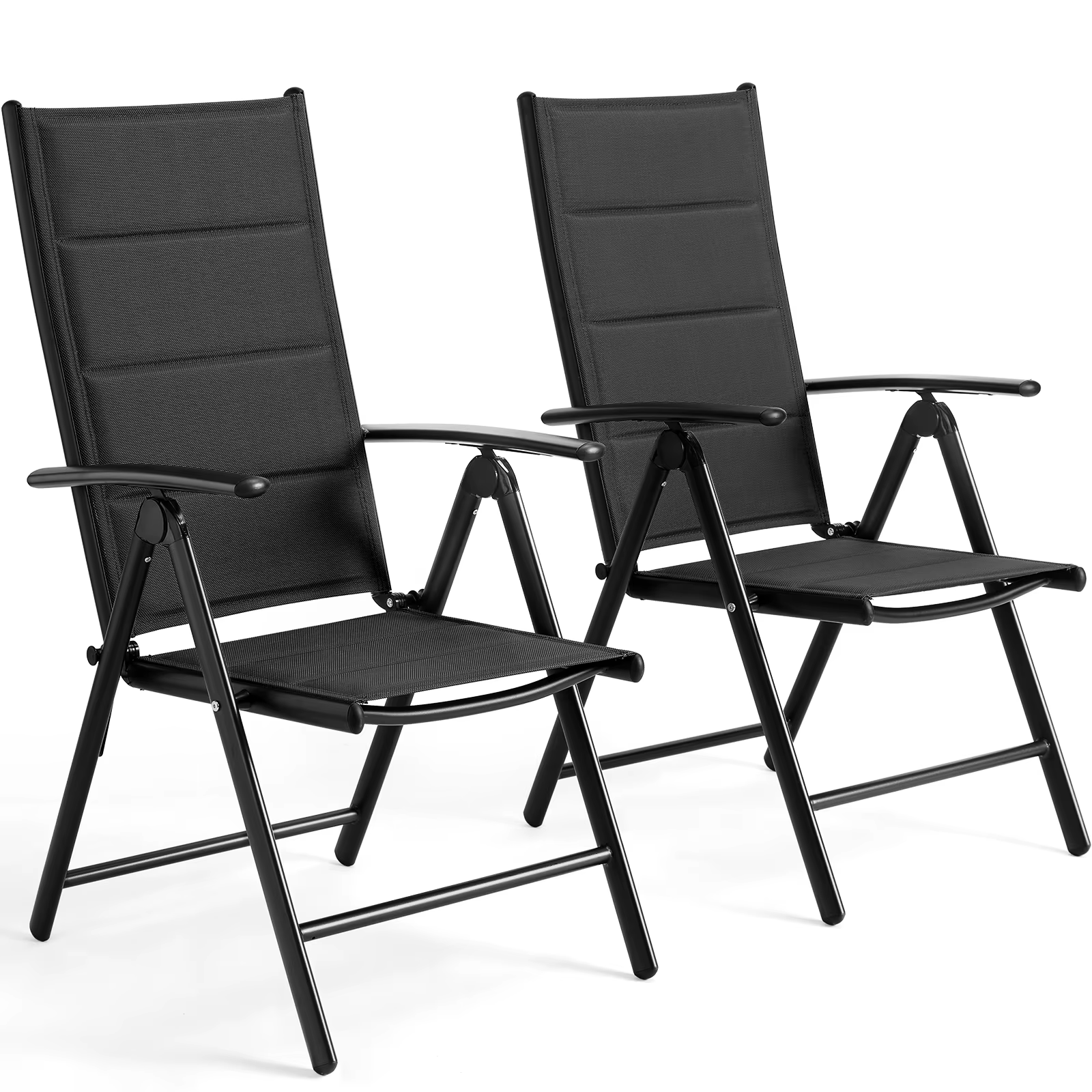 Folding Garden Chair, Lounge Backrest with 7 Adjustable Settings, with Armrests, Weatherproof Outdoor Chair Aluminum Structure