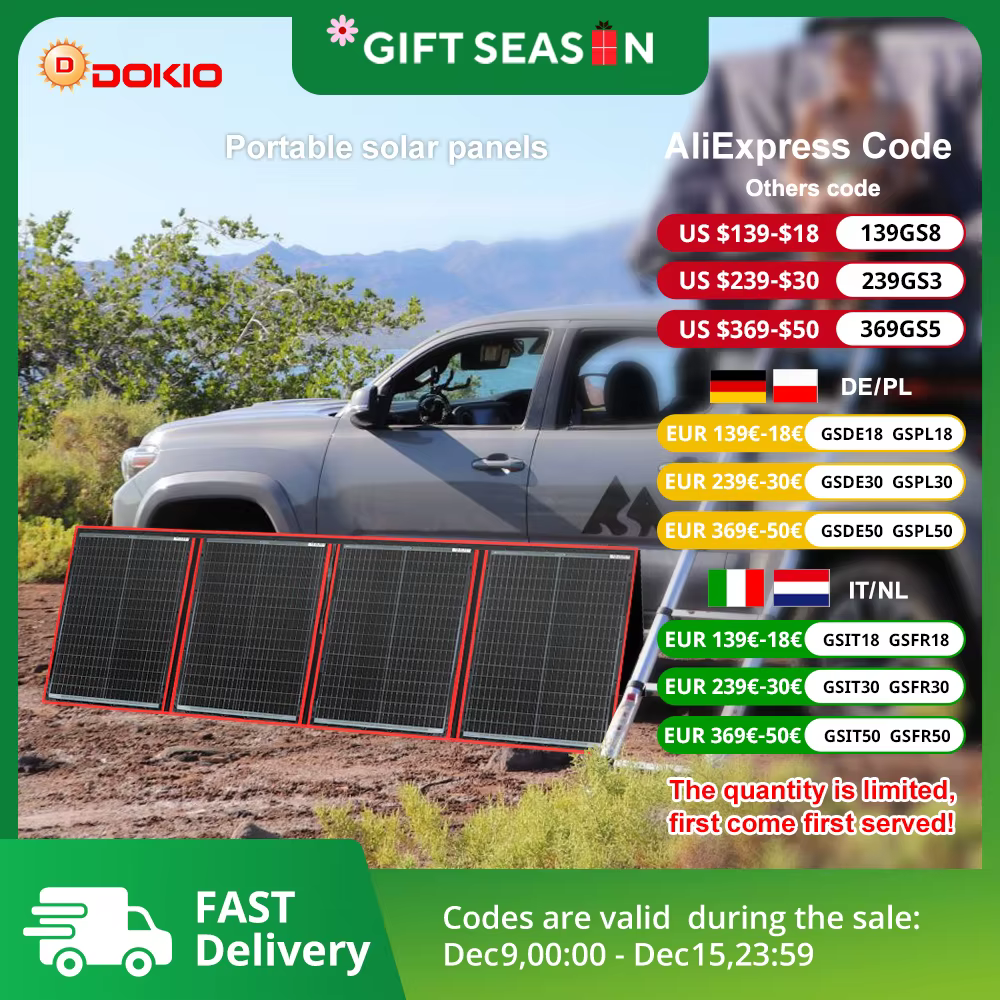 Dokio Portable Foldable Solar Panel  300W with 12V Controller Suitable for Family Camping Trips