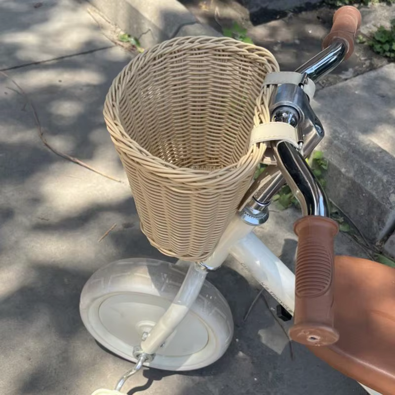 Bicycle Front Wicker Woven Basket For Kids Bike Scooter Handmade Waterproof Durable Storage Basket Detachable Baggage Bags