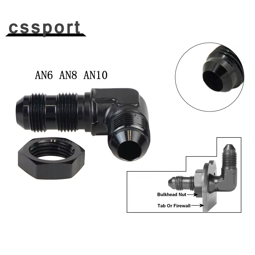 Aluminum AN6 AN8 AN10 Male to Male 90 Degree Hose Flare Bulkhead Adapter Black Fitting with Nut For Tab or Wirewall