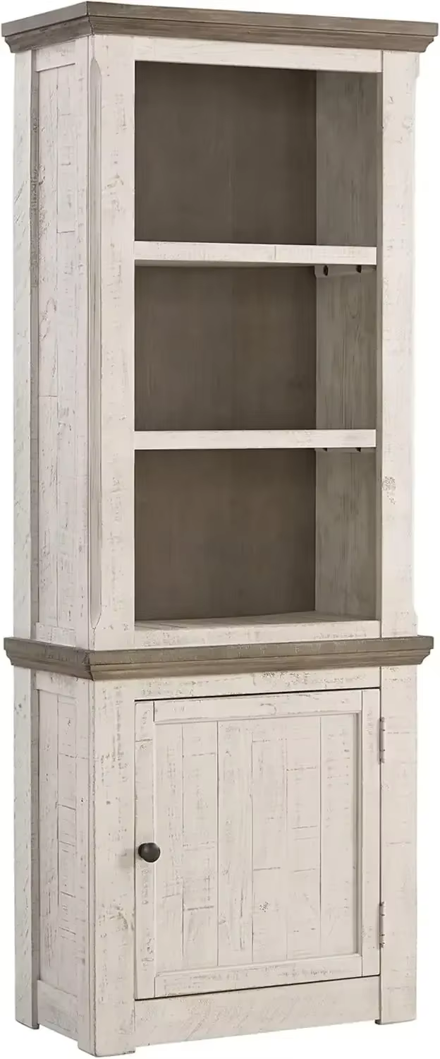 Havalance Modern Farmhouse Right Pier Cabinet, Shelves for Storage, Weathered Gray & Vintage White