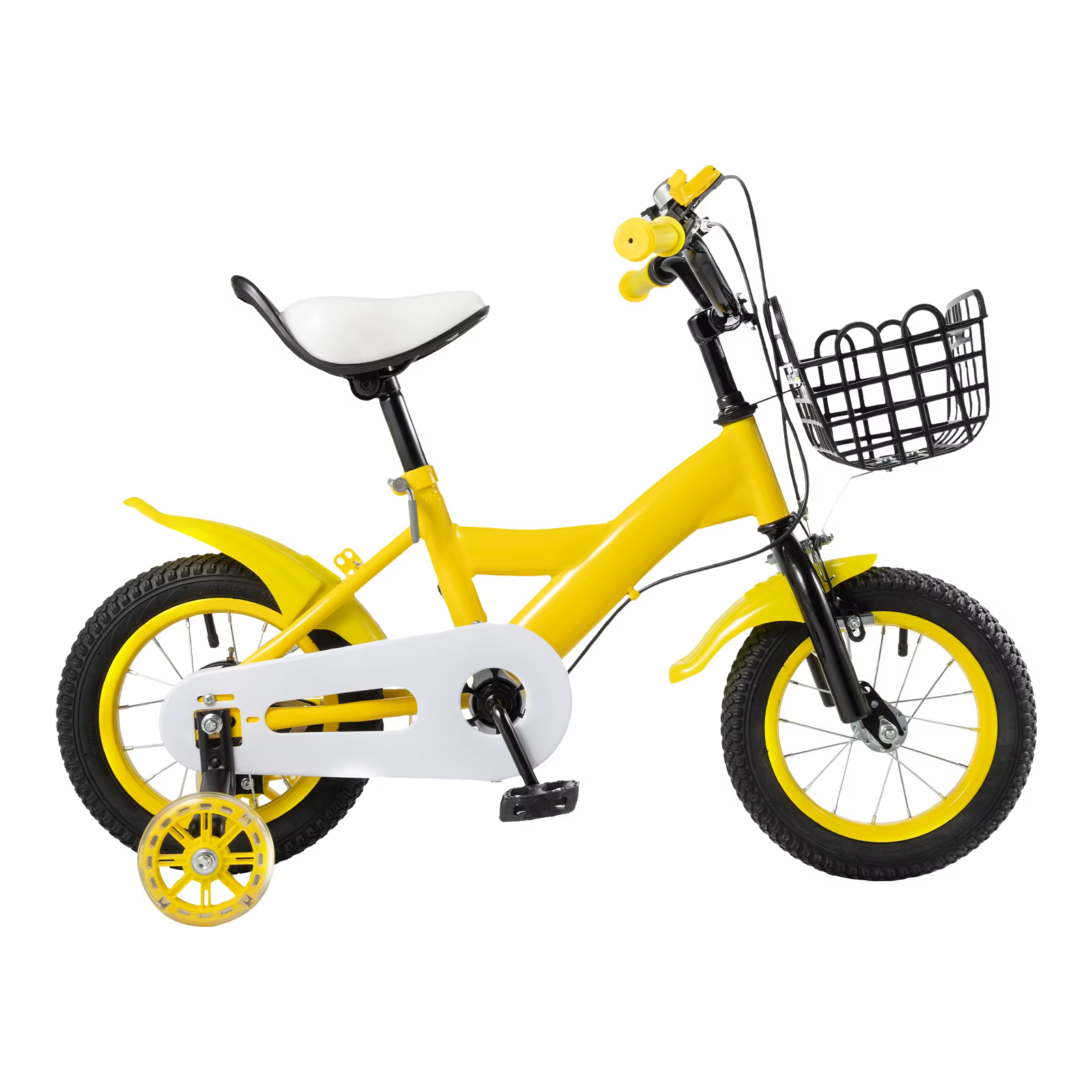 12inch Bicycle with Bell and Stabilisers Road Children's Bike Cycling Handbrakes Bell Adjustable Seat Multiple Colors (Yellow)