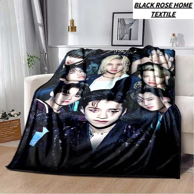 Manta con estampado de Arte  moda KPOP stray-kids Idol, sofá de sala de estar, manta  felpa suave para dormir, Sábana