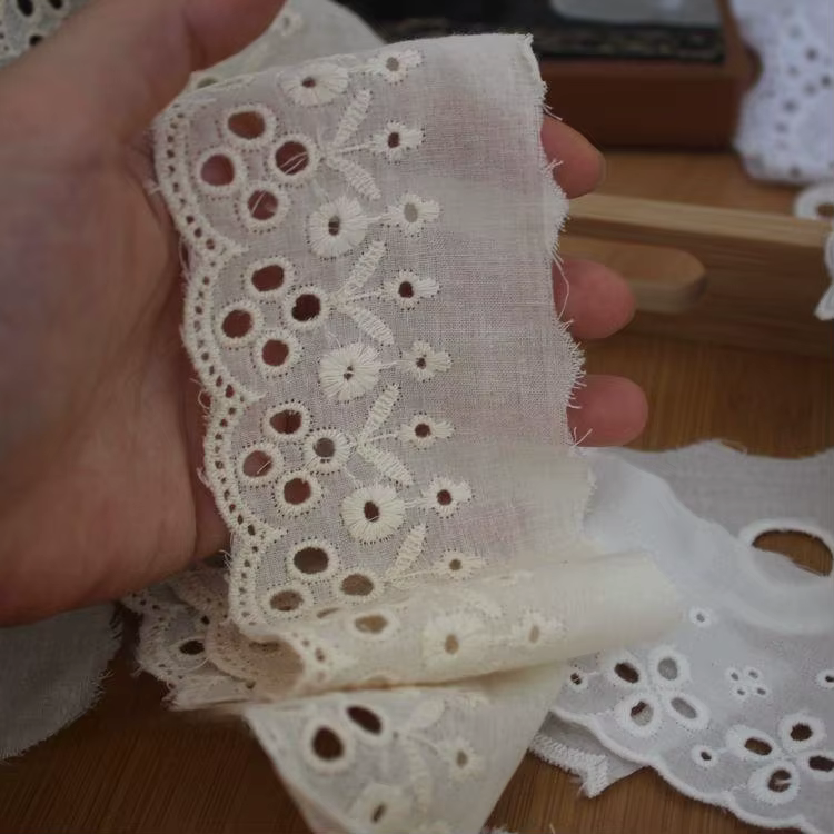 Single Sided Pure Cotton Thread for Embroidery, Lace Trim Fabric, DIY Collar Accessory, RS4631, 10Yards/Lot, New