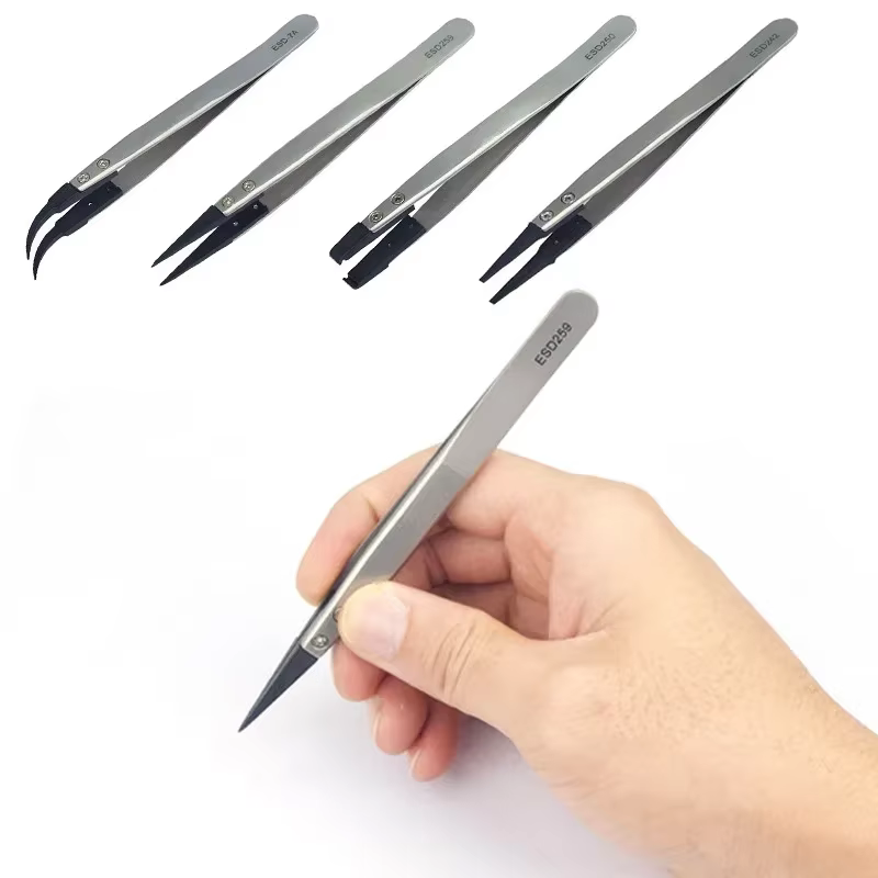 1PC Watch Hands Installation Work Tweezers Straight Elbow Handle Stainless Antistatic Plastic Tweezers ESD-259 ESD-259A ESD-7A