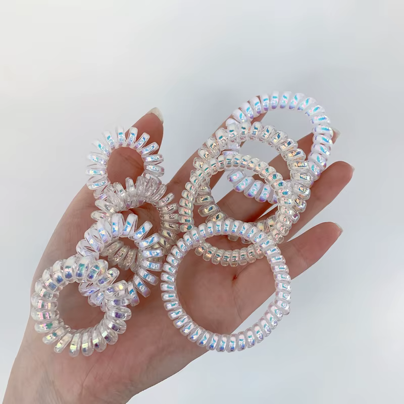 New Shiny Color Telephone Cord Scrunchies Rubber Band Spiral Shape Elastic Hair Band Ponytail Holder Hair Ties Hair Accessories