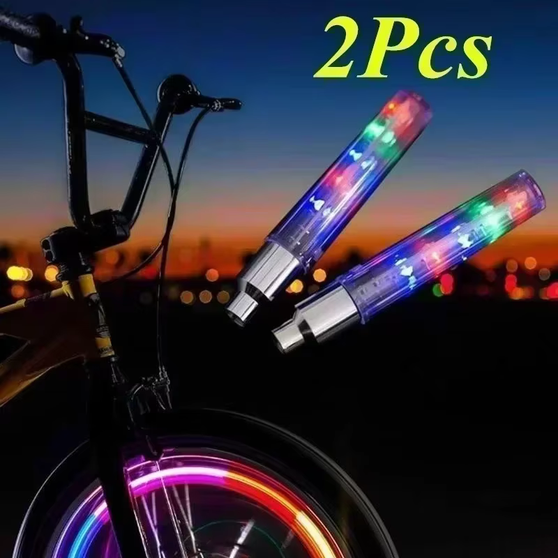 2Pcs LEDS Tyre Tire Valve Caps Wheel Spokes LED Light Bike  Within Battery Mountain Road  Bicycle  Biked Accessories