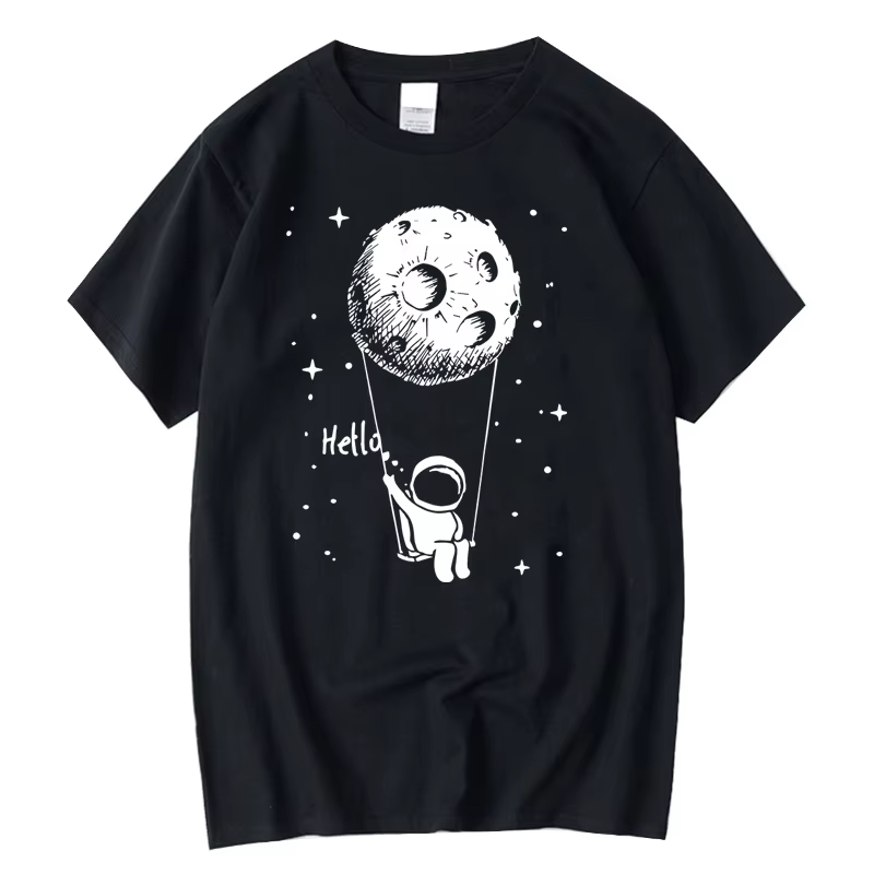 Summer Men T-shirt High Quality 100% Cotton Funny Spaceman Design Printing Casual Short Sleeve Cool Loose Tshirt Male Tops