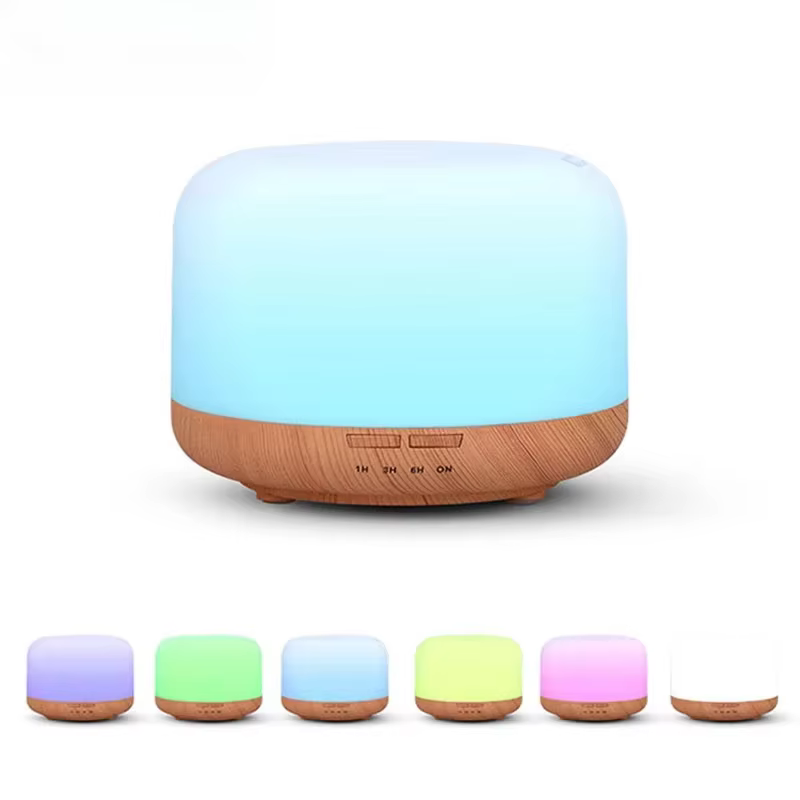 500ML Mini Humidifier For Home, USB Wood Grain Aroma Diffuser, Air Humidifier with Colorful Night Lights, Essential Oil Diffuser