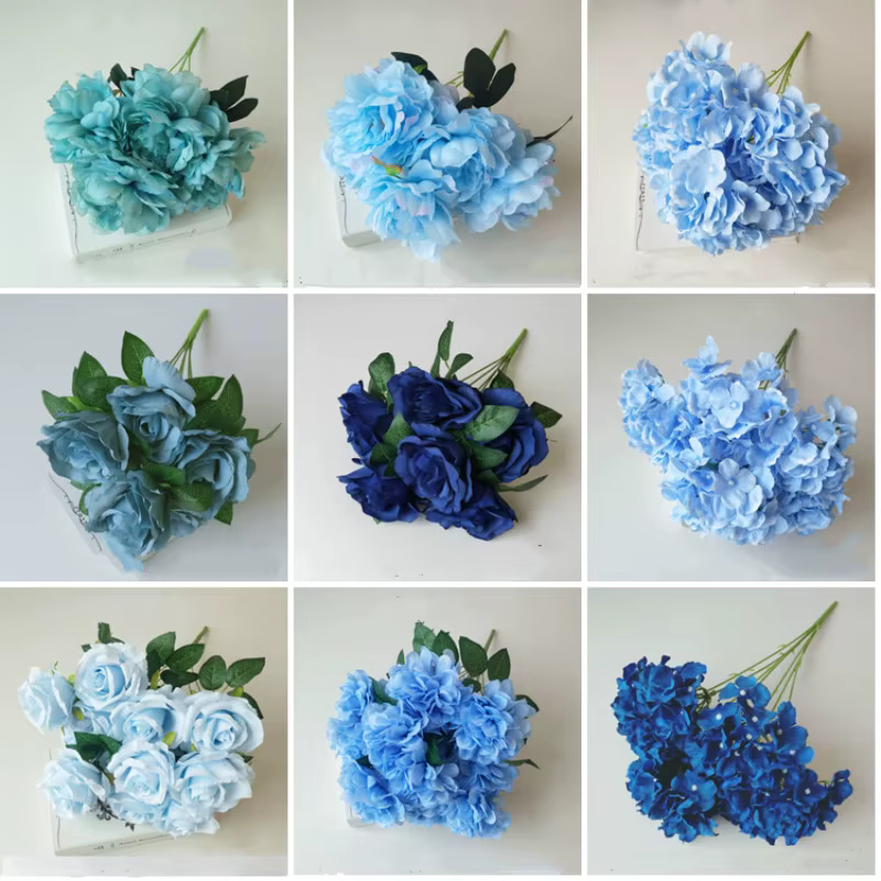 Blue Series Rose Artificial Flowers High Quality Branch Fake Flowers Wedding Home Decoration Accessories Valentines Day Gift