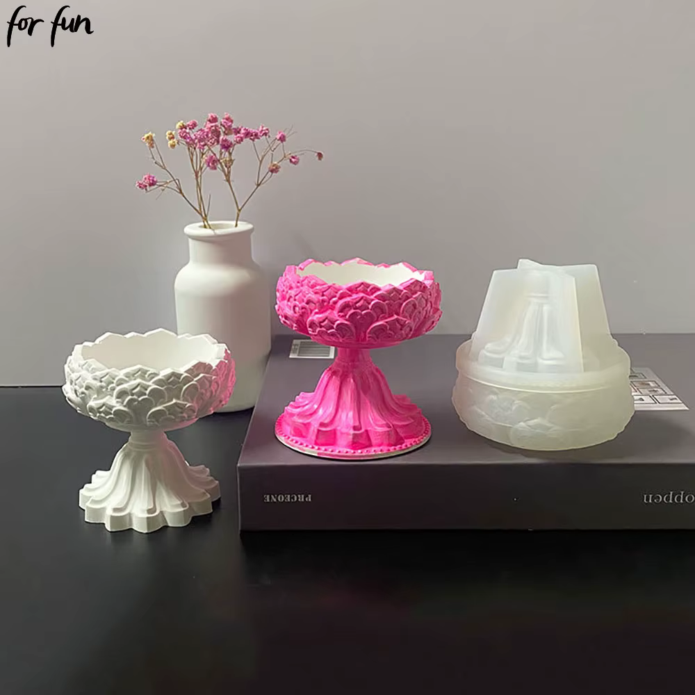 For Fun DIY Cement Lotus Holder Silicone Molds Handmade Plaster Jewelry Storage Tray Resin Mold Crafts Pottery Mould Home Decor