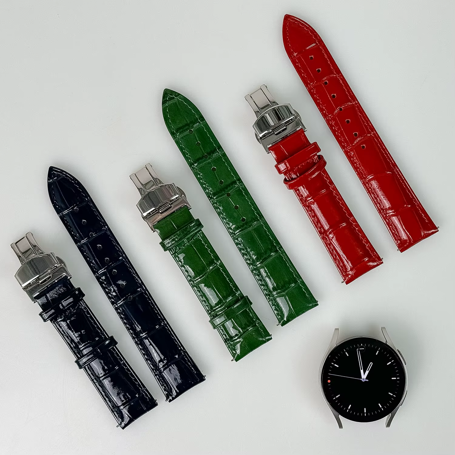 Entercorn Galaxy Watch 7 6 5 4 Glow crocodile leather strap with buckle band compatible watch band