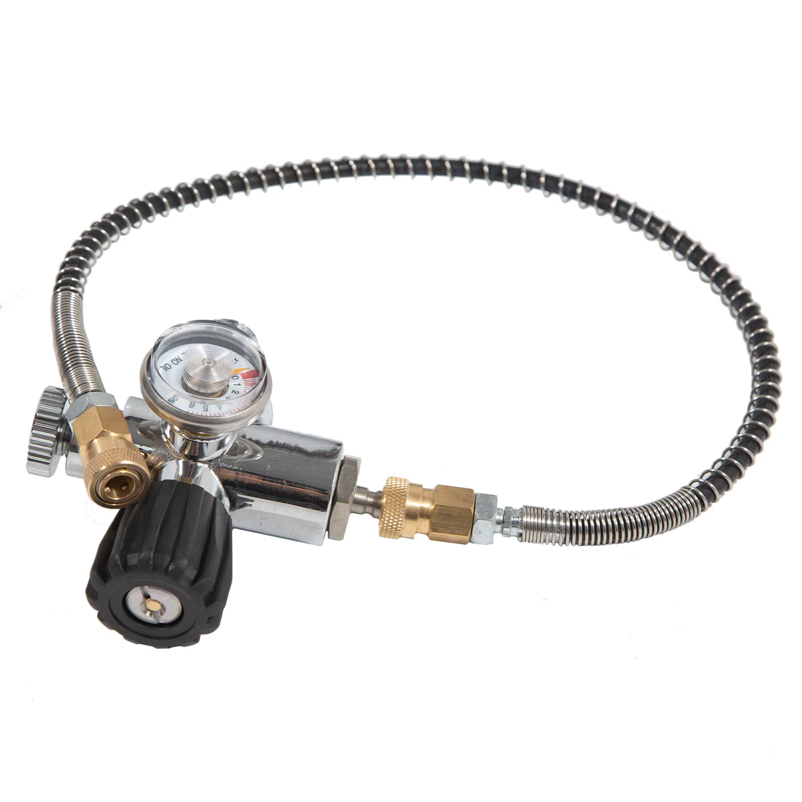 High Pressure PCP Paintball Fill Station Air Tank Valve Regulator + Hose 4500PSI Brass Chrome Plating for Diving Gas Cylinder