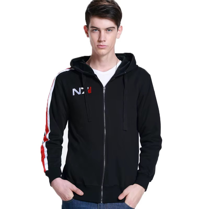 Cosplay N7 Mass Effect Zip Up Hoodie Men Black Anime Hooded Sweatshirt Women Embordery Fleece Thick Warm Sweetshirt Streetwear