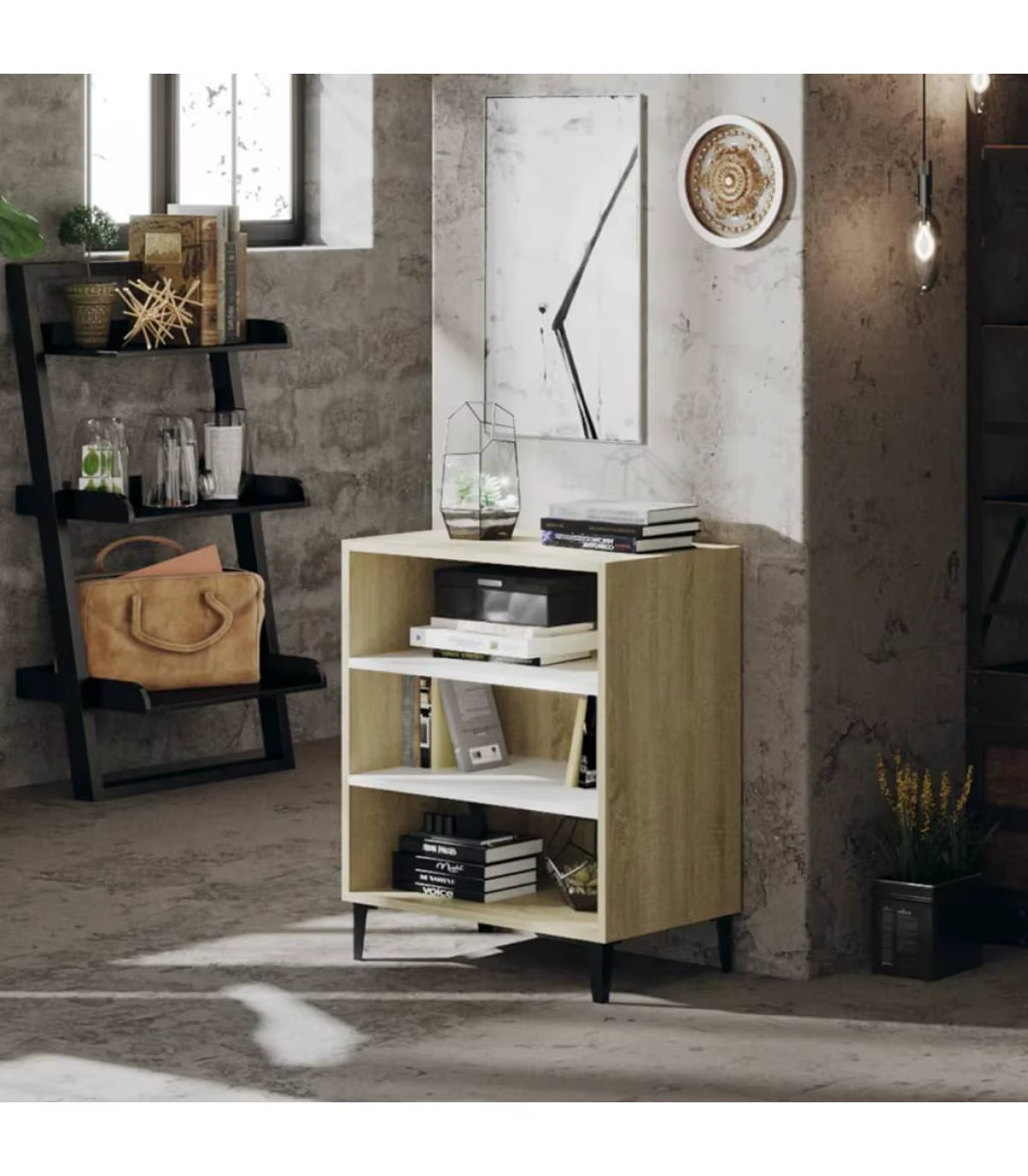 Sonoma 57x35x70 cm white and oak chipboard sideboard