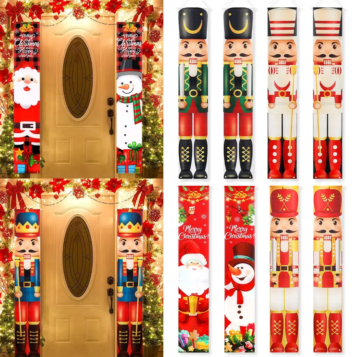 Nutcracker Soldier Door Banner Decor 2024 Christmas Decorations for Home Xmas Hanging Ornaments Navidad Noel Gifts New Year 2025
