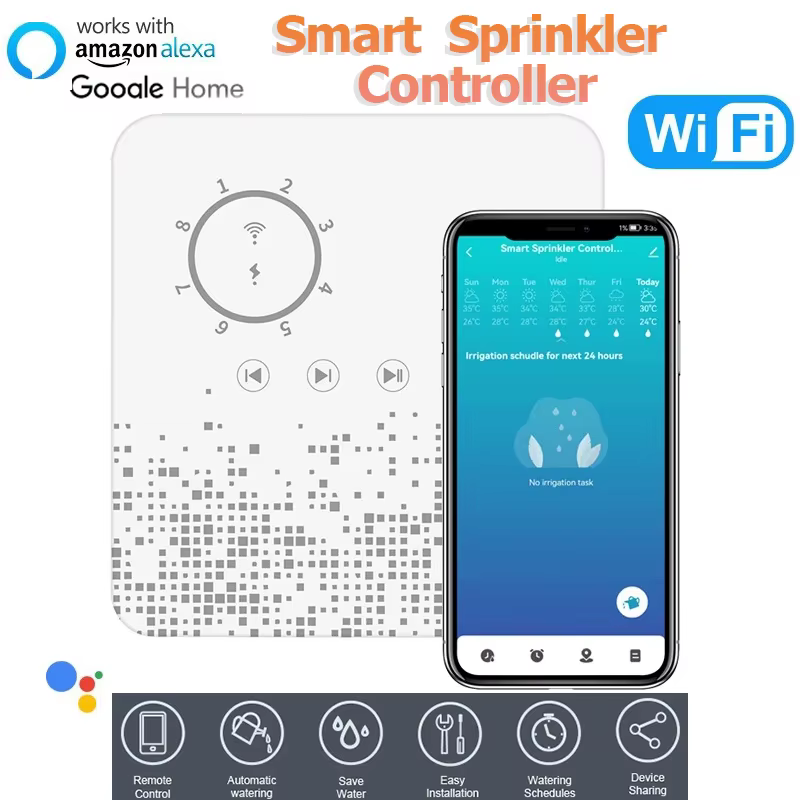 Tuya WiFi Sprinkler Controller Smart 8 Zone Irrigation Timer Automatic Watering Device Compatible with Alexa Google Smart Home