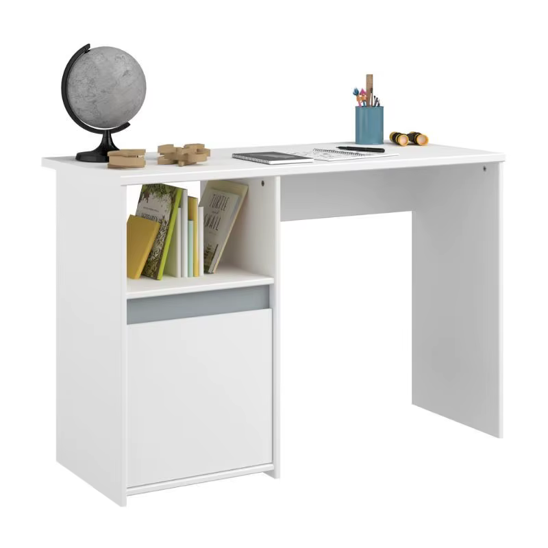 Miroytengo Germain youth desk with 1 door, 1 shelf, matte white and gray, 110cm-modern and functional design