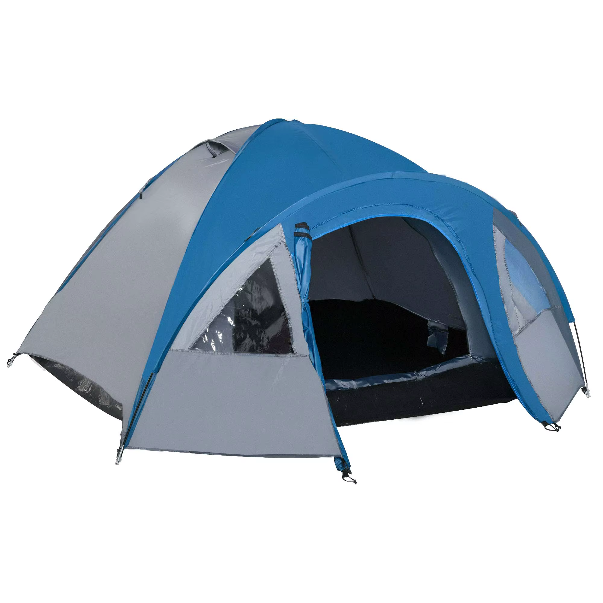 Outsunny Camping tent for 3-4 people Camping tent with Windows 2 pockets and carrying bag 250x300x130 cm gray and blue